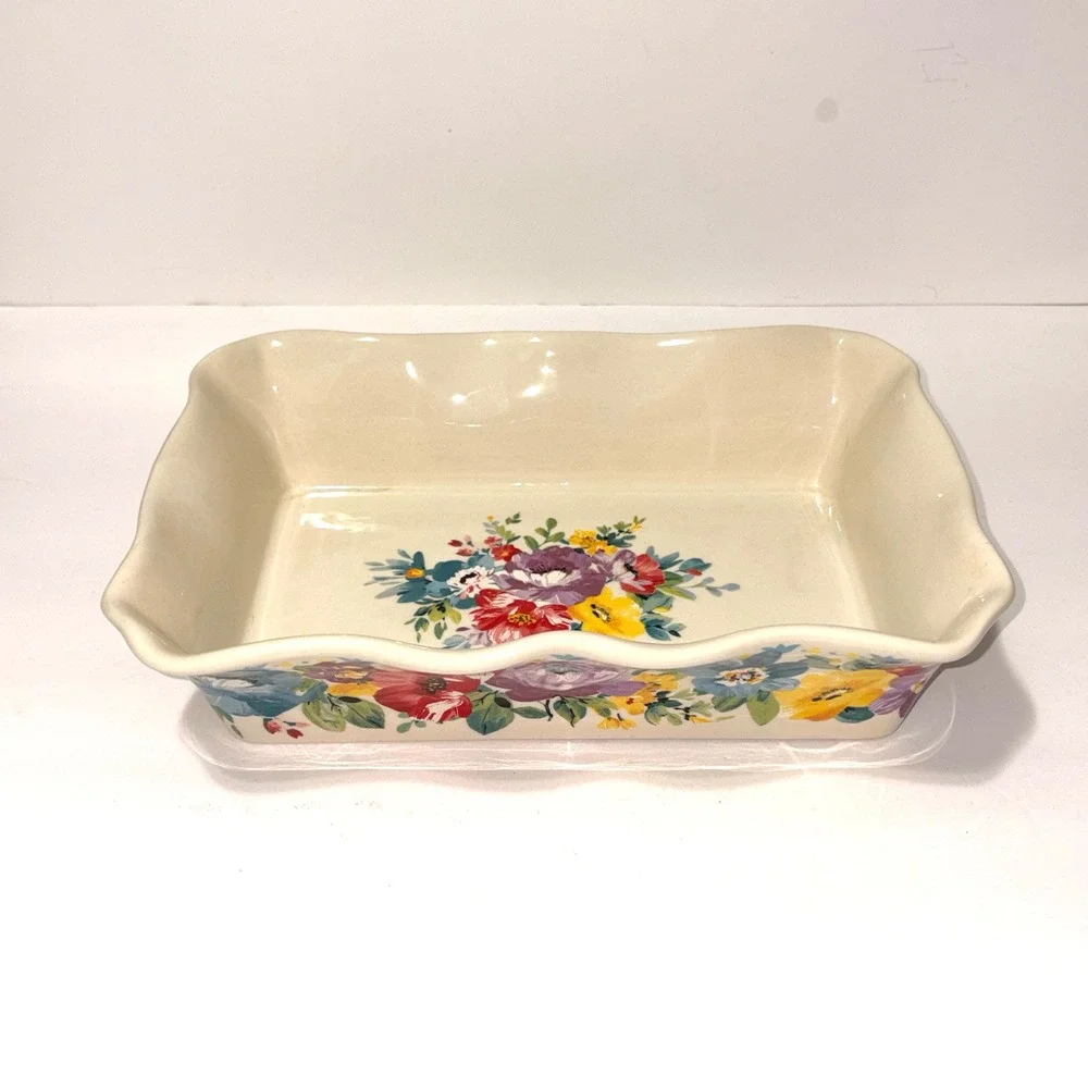 Pioneer Woman Flea Market Floral Oblong Baking Dish Ruffled Casserole 12x8 Baker